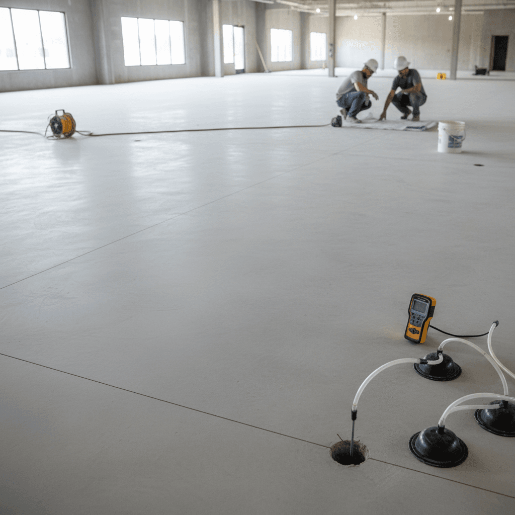 Professional moisture testing on concrete